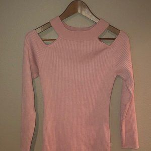 Say What - Open Shoulder Pink Sweater - Large